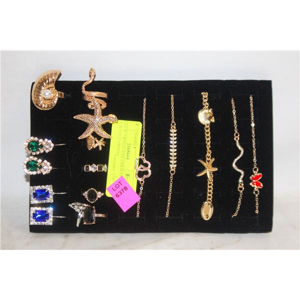 TRAY W/7 RINGS AND 5 BRACELETS SET WITH 2EARINGS