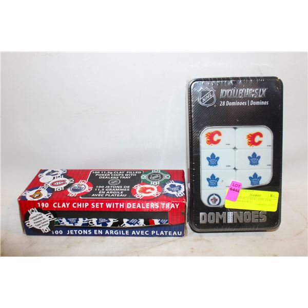NHL 100 PC POKER CHIPS+28 PC DOMINOES SET