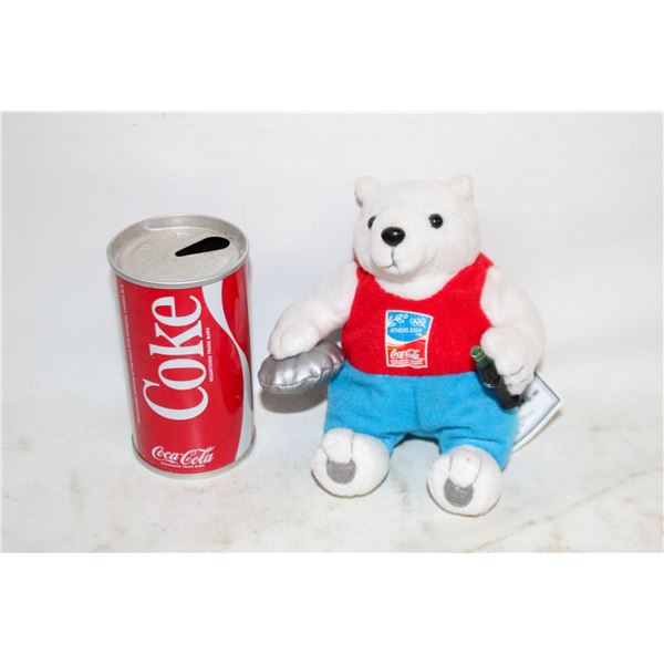 VINTAGE COKE PULL TAB CAN & OLYMPIC BEAR