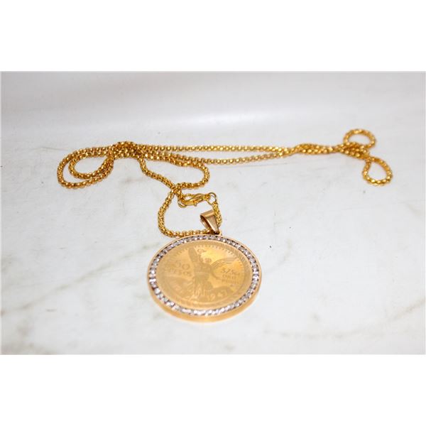 GOLD TONE MEXICAN 50 PESOS COIN PENDANT
