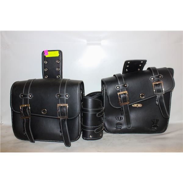 BLACK LEATHER SADDLE BAG FOR MOTORCYCLE