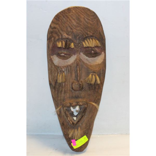 ANTIQUE TOOTH TRIBAL WOOD CARVED WALL MASK