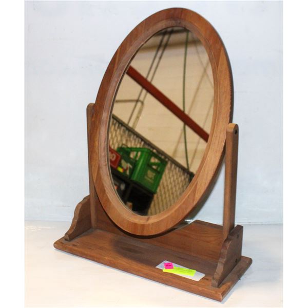 TABLETOP WOODEN OVAL MIRROR