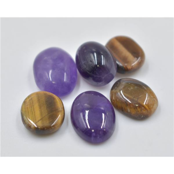#307-NATURAL TIGER EYE/AMETHYST GEMSTONES 63.15CT