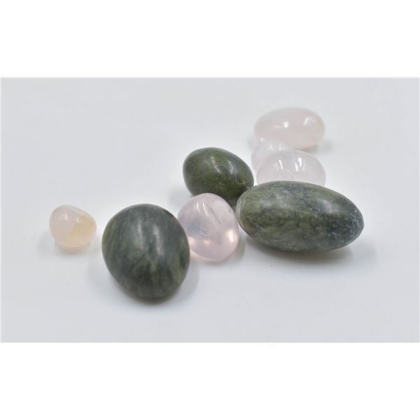 #23-NATURAL GREEN JADE & ROSE QUARTZ TUMBLETE 77G