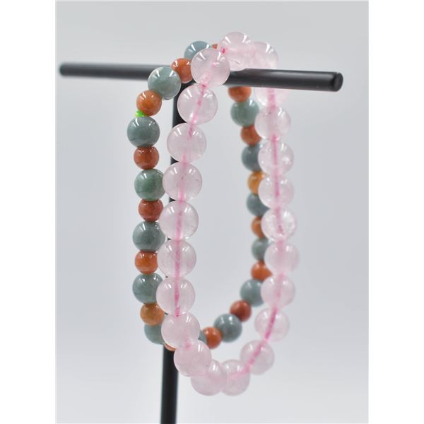 #66-NATURAL PINK ROSE QUARTZ & JADE JADEITE