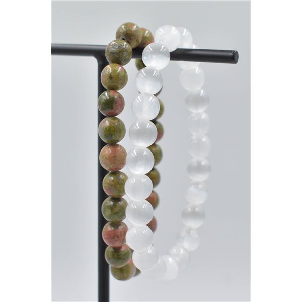 #55- NATURAL SELENITE & UNAKITE BEAD BRACELET