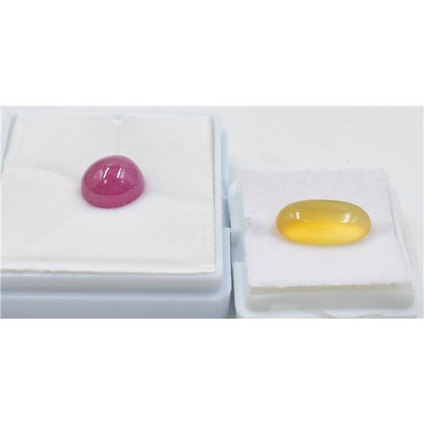 #285-NATURAL YELLOW CHALCEDONY 5.10CT & RUBY