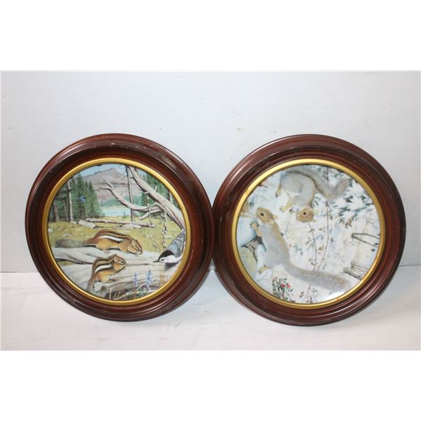 2 WOODLAND YEAR PLATES WITH FRAMES