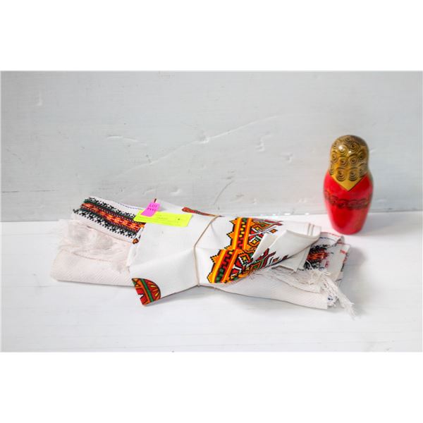 UKRANIAN STACKING DOLLS & UKRANIAN TABLE CLOTHS