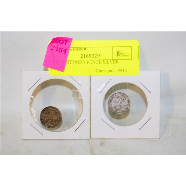 1912 AND 1910 3 PENCE SILVER COINS
