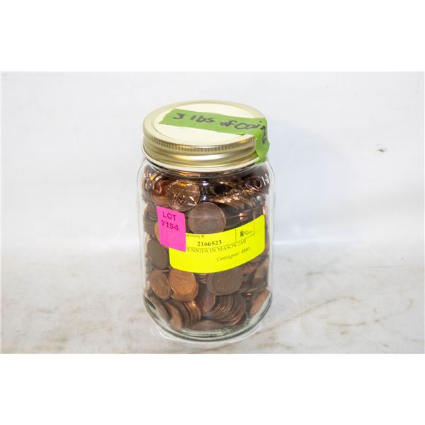 3LBS OF PENNIES IN MASON JAR