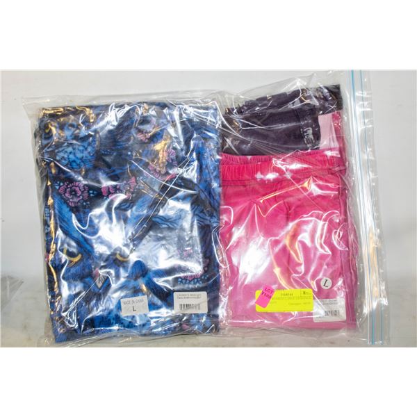 4 NEW WOMENS LARGE LEGGINGS, MIDNIGHT