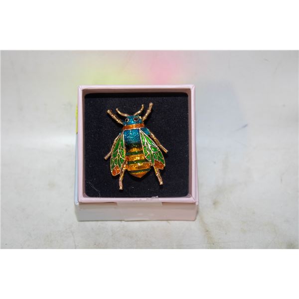 NEW 1.38”X1.02” TEAL, GOLDTONE ENAMEL