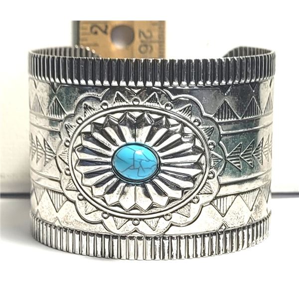21) SILVER TONE 2" WIDE CARVED CUFF STYLE