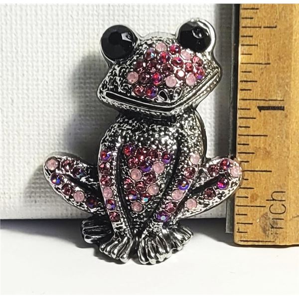 23) SILVER TONE WITH PINK CRYSTALS, HAPPY