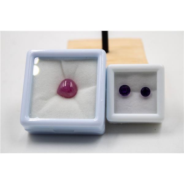 #264- NATURAL AMETHYST 1.20CT& RED RUBY 6.98CT