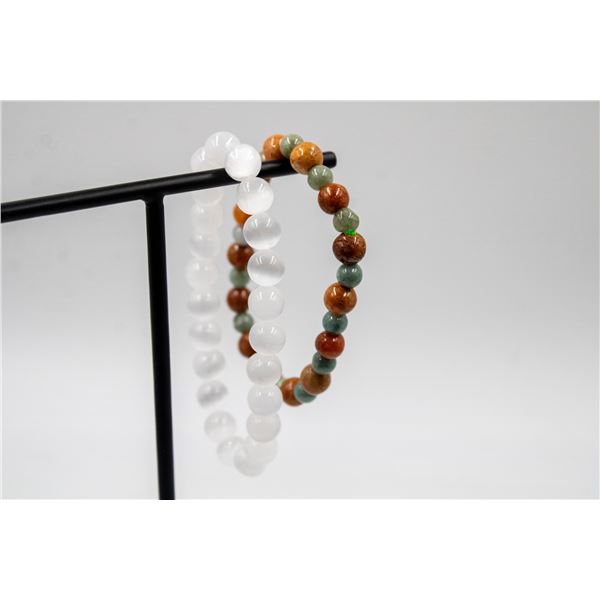 #61-NATURAL WHITE SELENITE/ JADE JADEITE BRACELET