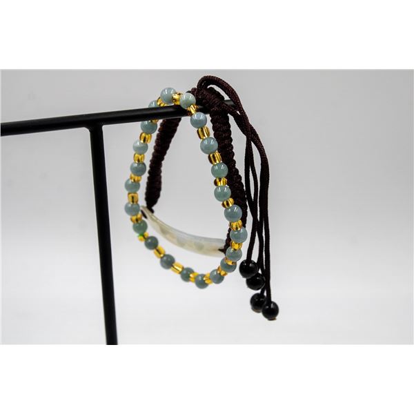#135-NATURAL JADE JADEITE DONUT & BEAD BRACELET