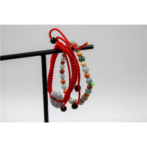 #140-NATURAL JADE JADEITE DONUT & BEAD BRACELET