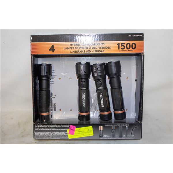 DURACELL 1500 LUMENS HYBRID FLASHLIGHTS 4 PACK