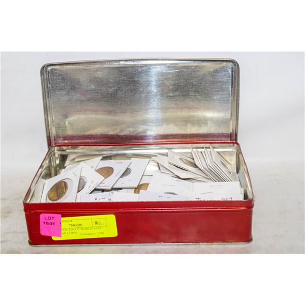 COLLECTOR TIN OF WORLD AND CANADIAN COINS