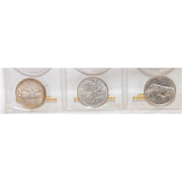 2-1967 AND 1-1968 CANADIAN SILVER QUARTERS