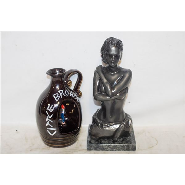 VTG LITTLE BROWN JUG/MARBLE FIGURINE