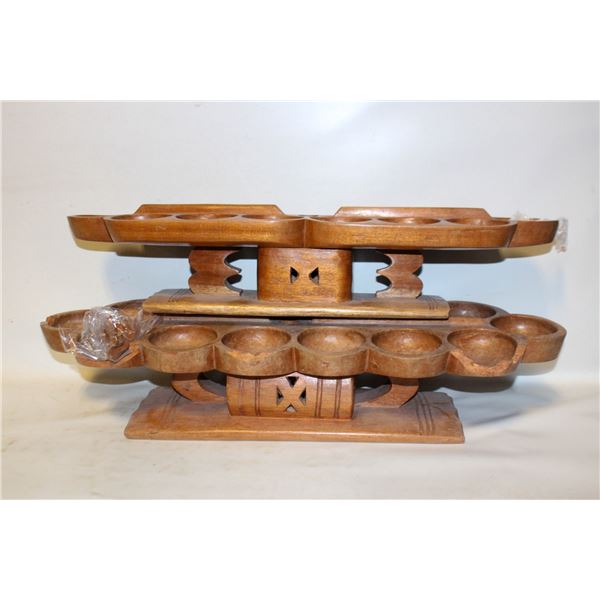 2 HAND CARVED MANCALA BOARD GAMES (SOME DAMAGE)