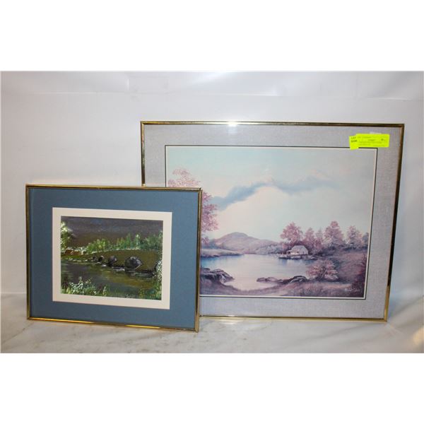2)   FRAMED, MATTED, UNDER GLASS PRINT BY