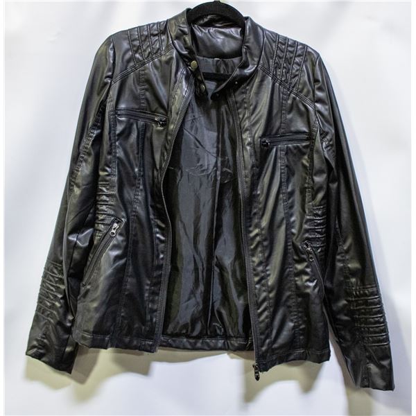 LADIES MED BLACK FAUX LEATHER JACKET