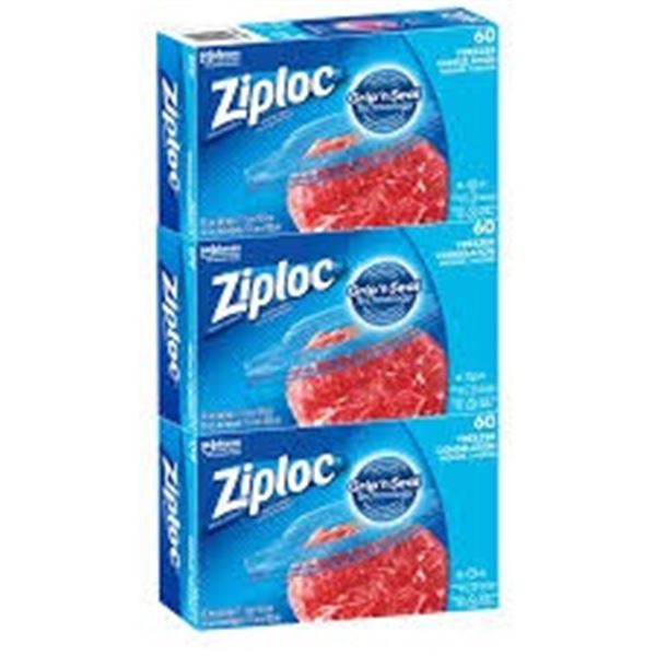 3 X 60 BAGS ZIPLOC FREEZER MEDIUM BAGS