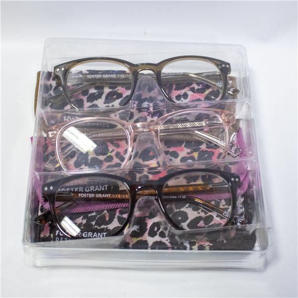 REPACKED 3PK FOSTER GRANT +1.25 READING GLASSES