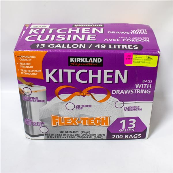 NEW W BOX 200 BAGS 13 GALLON KIRKLAND KITCHEN BAGS