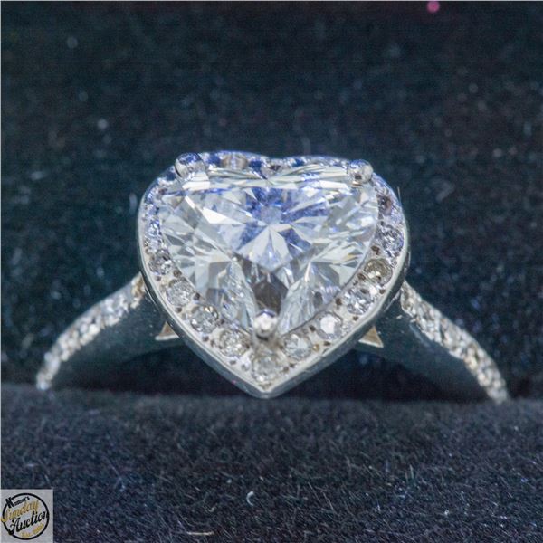14KT WHITE GOLD 2.05CT LAB HEART DIAMOND RING SZ 5