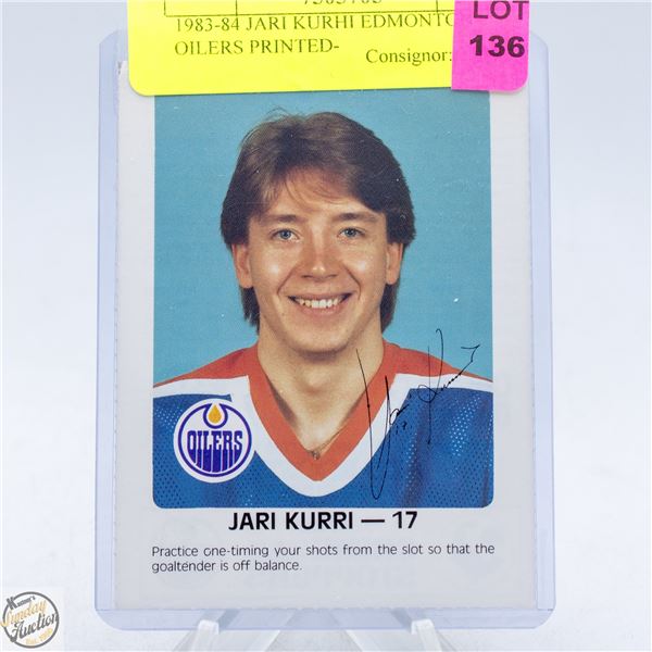 1983-84 JARI KURRI EDMONTON OILERS PRINTED-