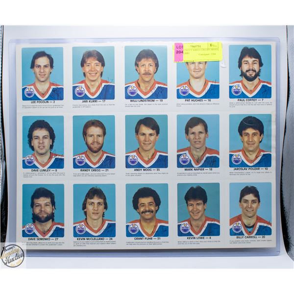1984-85 UNCUT SHEET OILERS MOUG FUHR KURRI