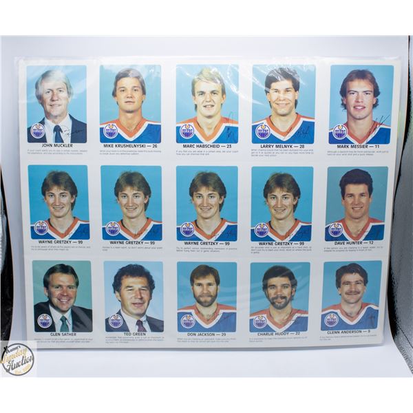 1984-85 UNCUT SHEET OILERS 4 WAYNE GRETZKYS