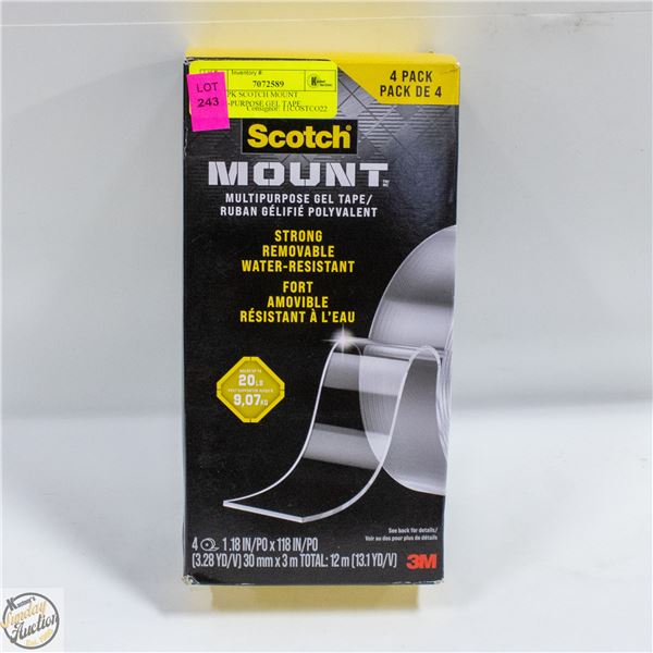 NEW 4PK SCOTCH MOUNT MULTI-PURPOSE GEL TAPE