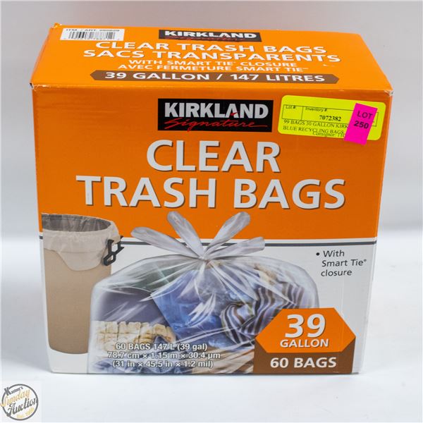 99 BAGS 30 GALLON KIRKLAND BLUE RECYCLING BAGS