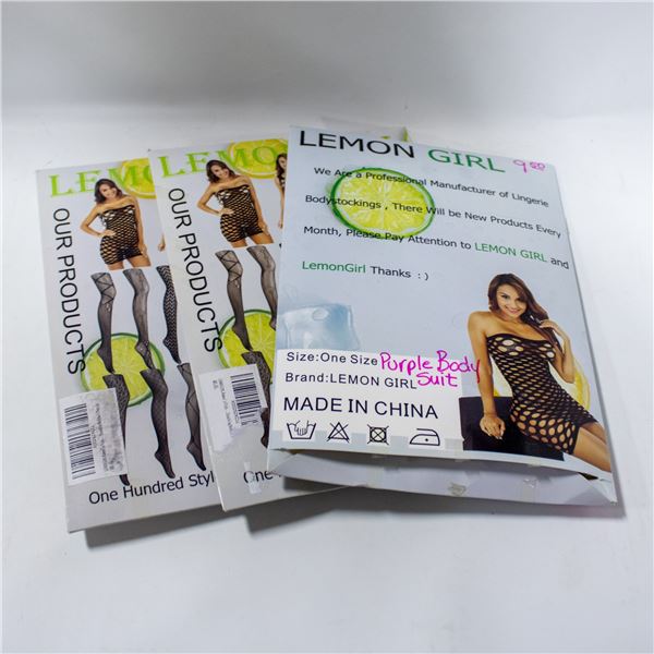 3 NEW PACKS OF ONE SIZE FITS MOST PURPLE BODYSUITS