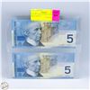 Image 1 : LOT OF 2 2002 UNCIRCULATED 5 DOLLAR BILLS