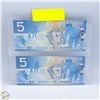 Image 2 : LOT OF 2 2002 UNCIRCULATED 5 DOLLAR BILLS