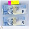 Image 1 : LOT OF 2 2002 CANADIAN 5 DOLLAR BILLS
