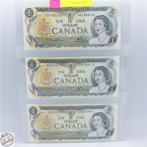 LOT OF 3 1973 UNCIRCULATED DOLLARS