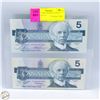 Image 1 : LOT OF 2 1986 UNCIRCULATED 5 DOLLAR BILLS