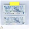 Image 2 : LOT OF 2 1986 UNCIRCULATED 5 DOLLAR BILLS