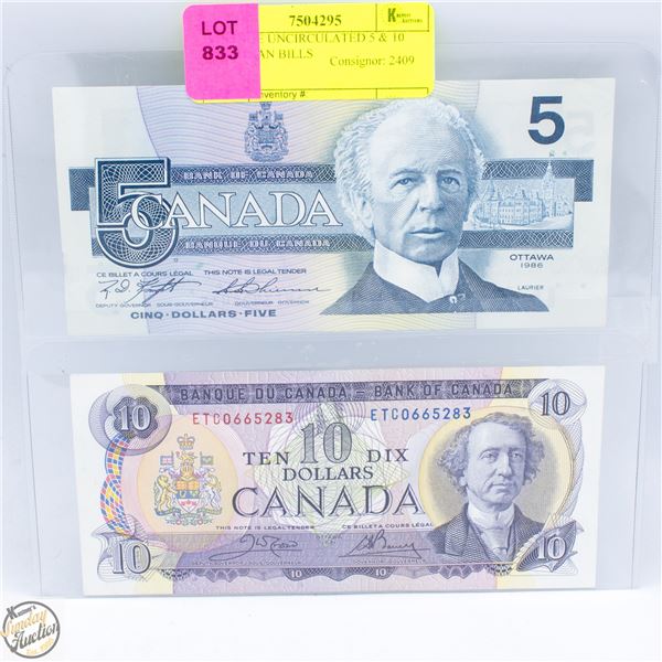 VINTAGE UNCIRCULATED 5 & 10 CANADIAN BILLS