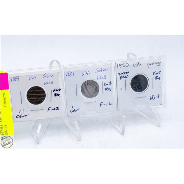 1880,1881,1889 INDIAN HEAD PENNIES