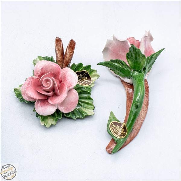 GENUINE (2) CAPODIMONTE ITALY FINE PORCELAIN ROSES